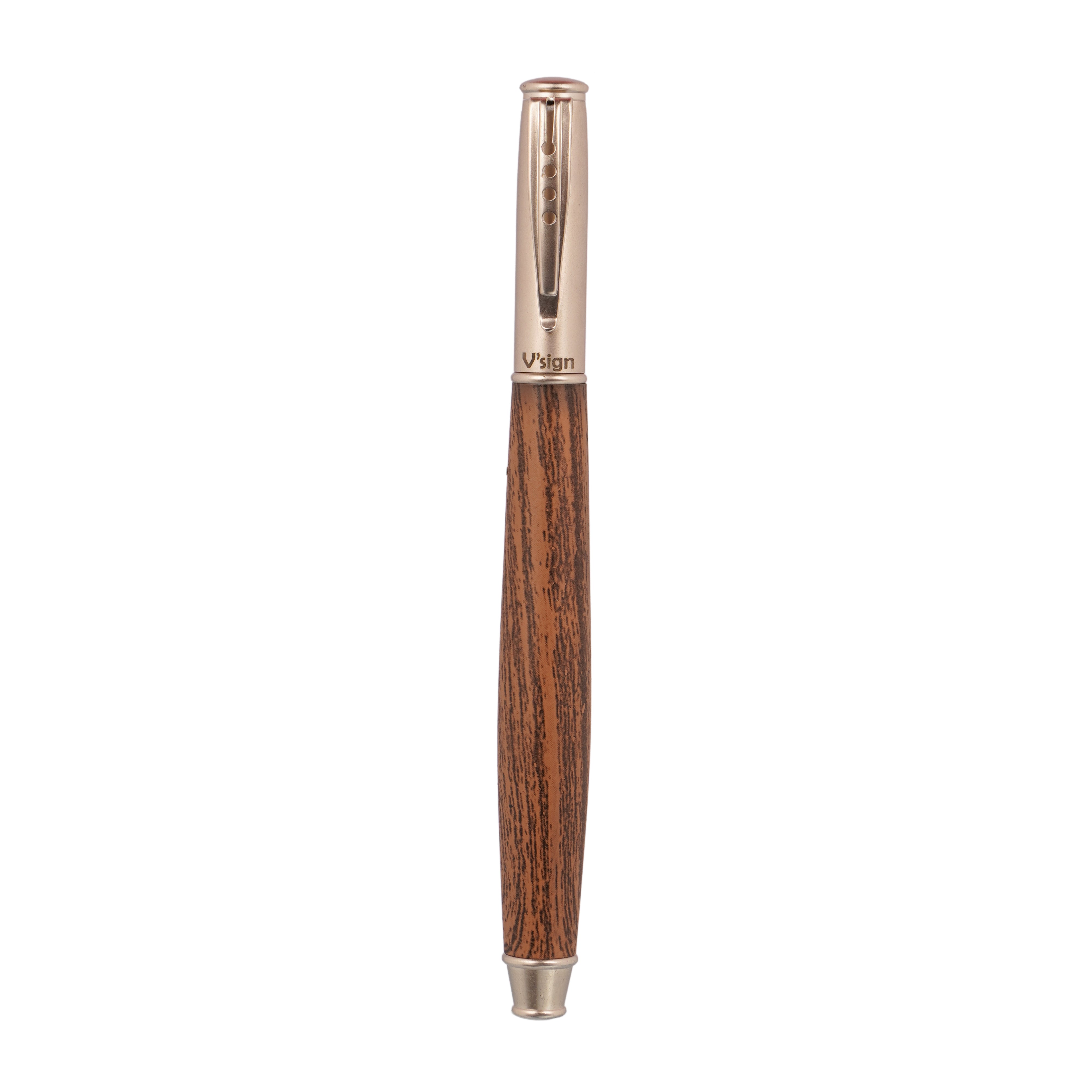 V Sign Beena Fiorella Brown Wooden Pattern Fountain Pen
