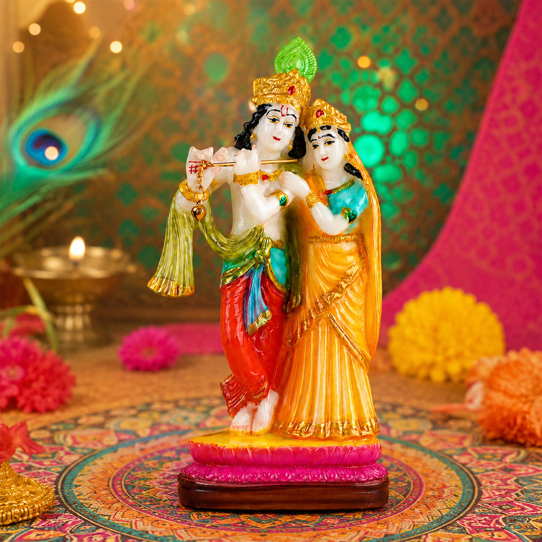 Radha Krishna Sitting in Lotus Idol – Divine Love Symbol