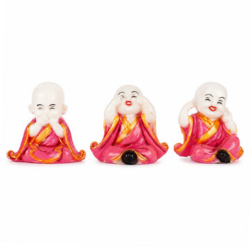 Hear No Evil, See No Evil, Speak No Evil Three Wise Monk Showpiece Set – Pink