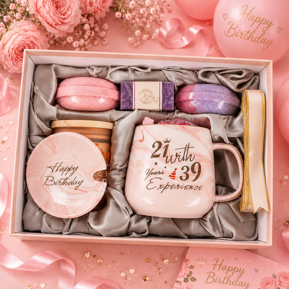 60th Birthday Gift Hamper – Pink Marble Mug, Spa & Self-Care Set