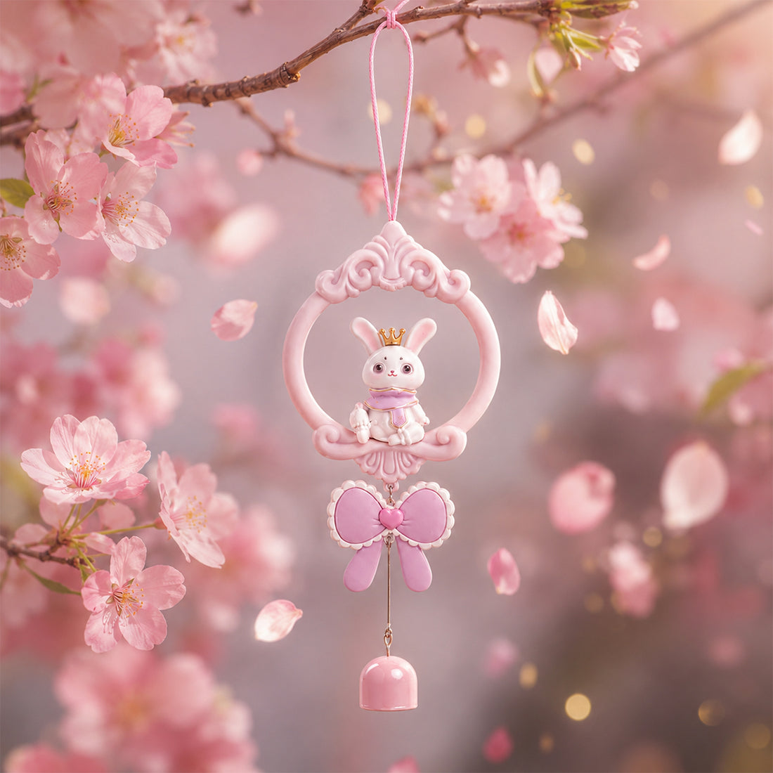 Aerospace Cute Rabbit Wind Chime – Pastel Pink Hanging Decor for Kids Room & Home