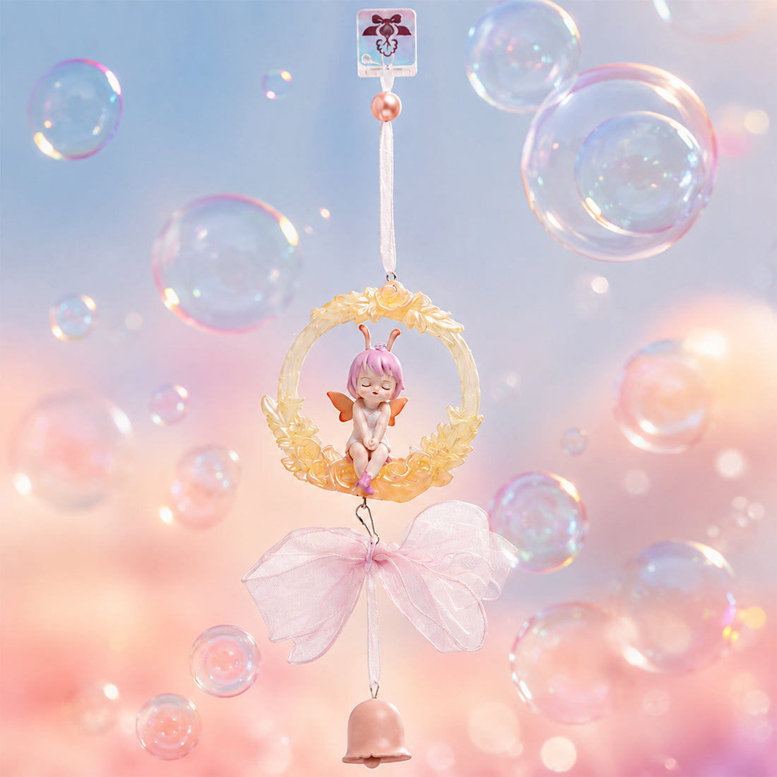 Secret Flower Border Resin Fairy Wind Chime – Pastel Pink Hanging Decoration