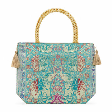 Banarasi Silk Fabric Handbag – Medium Zari Brocade Ethnic Party Bag by The Writershub