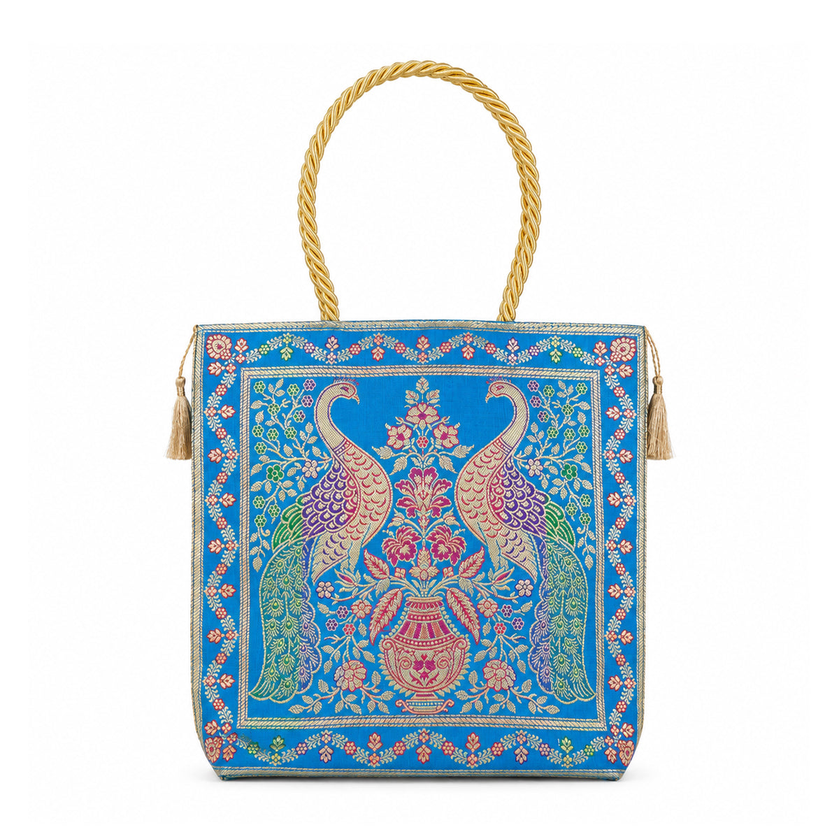 Banarasi Silk Fabric Handbag – Large Zari Brocade Ethnic Party Bag by The Writershub