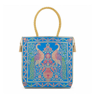 Banarasi Silk Fabric Handbag – Large Zari Brocade Ethnic Party Bag by The Writershub