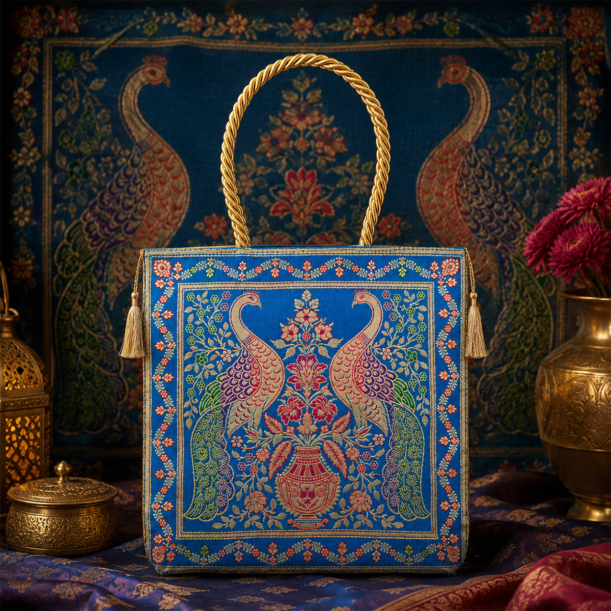 Banarasi Silk Fabric Handbag – Large Zari Brocade Ethnic Party Bag by The Writershub