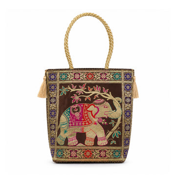 Banarasi Silk Fabric Handbag – Small Zari Brocade Ethnic Party Bag by The Writershub