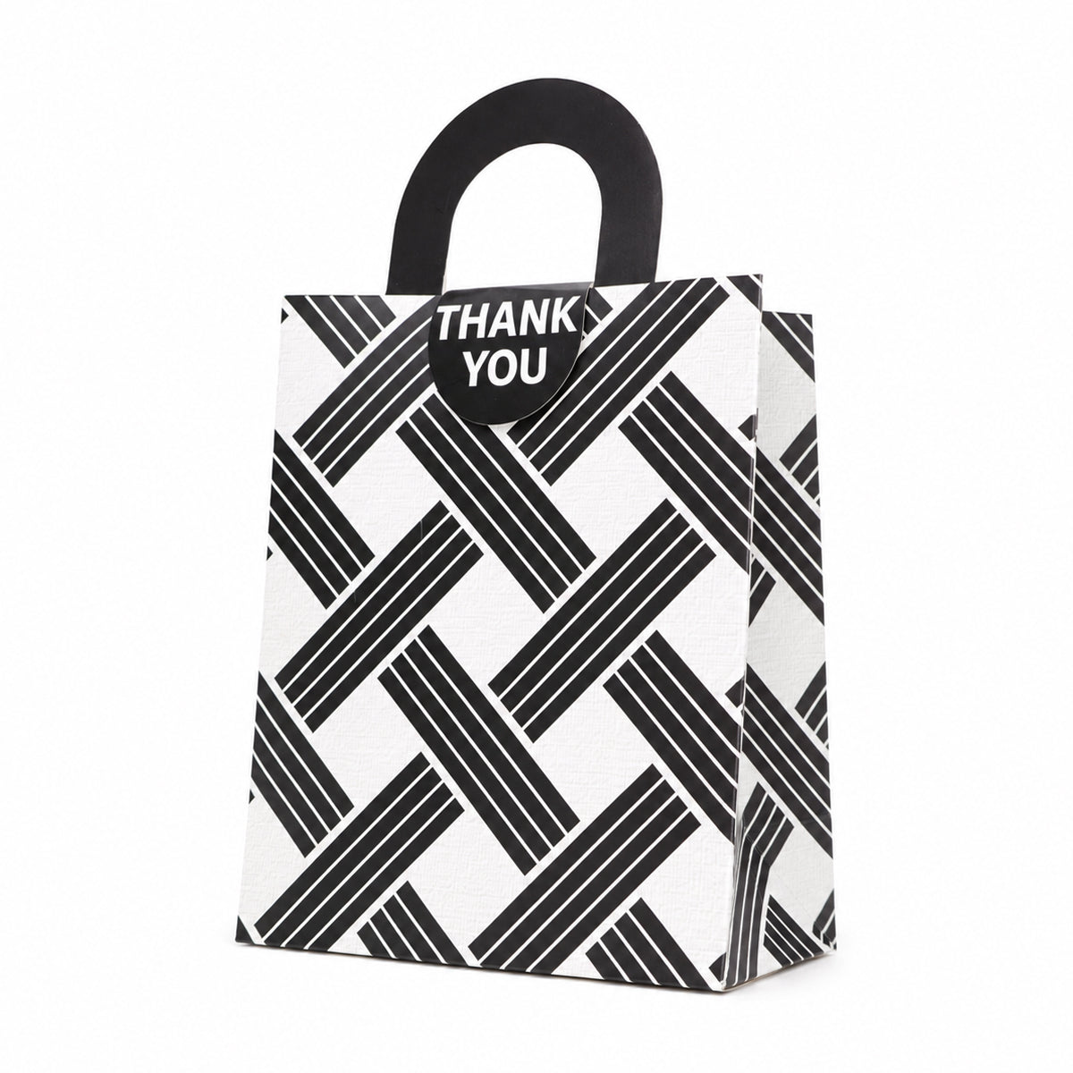 Premium Black & White Geometric “Thank You” Gift Bag with Handle – Set of 2