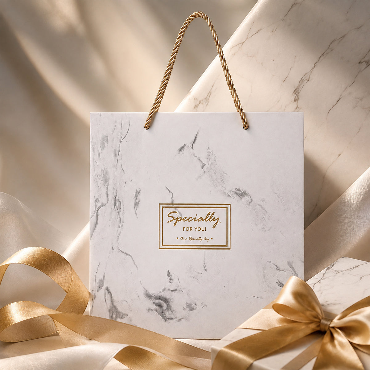 "Specially For You" Premium Marble Texture Gift Bag with Gold Rope Handles – Set of 2 by The Writershub