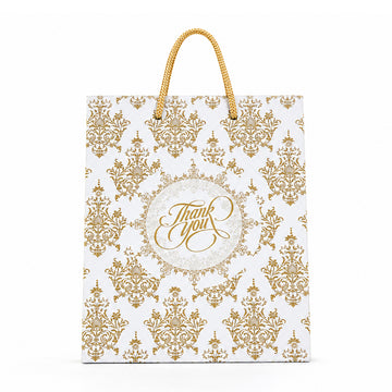 Gold Damask Thank You Gift Bag with Rope Handles – Premium Paper Gift Bag Set of 2
