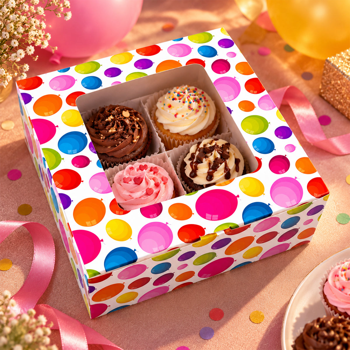 The Writershub Balloon Pattern Gift Box with White Ribbon – Festive Packaging