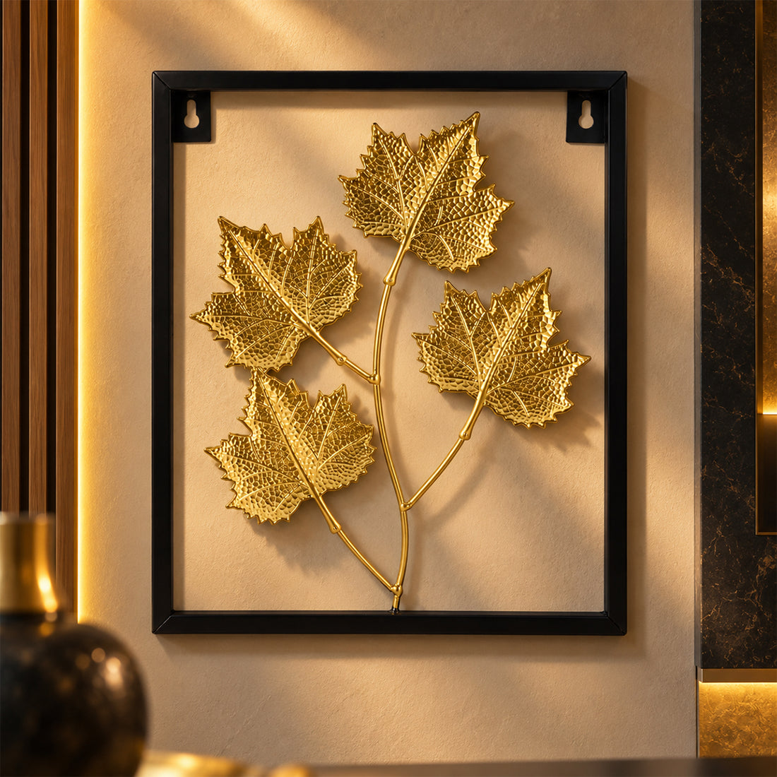 Gold Metal Maple Leaf Wall Art Frame – Elegant Framed Leaf Wall Decor