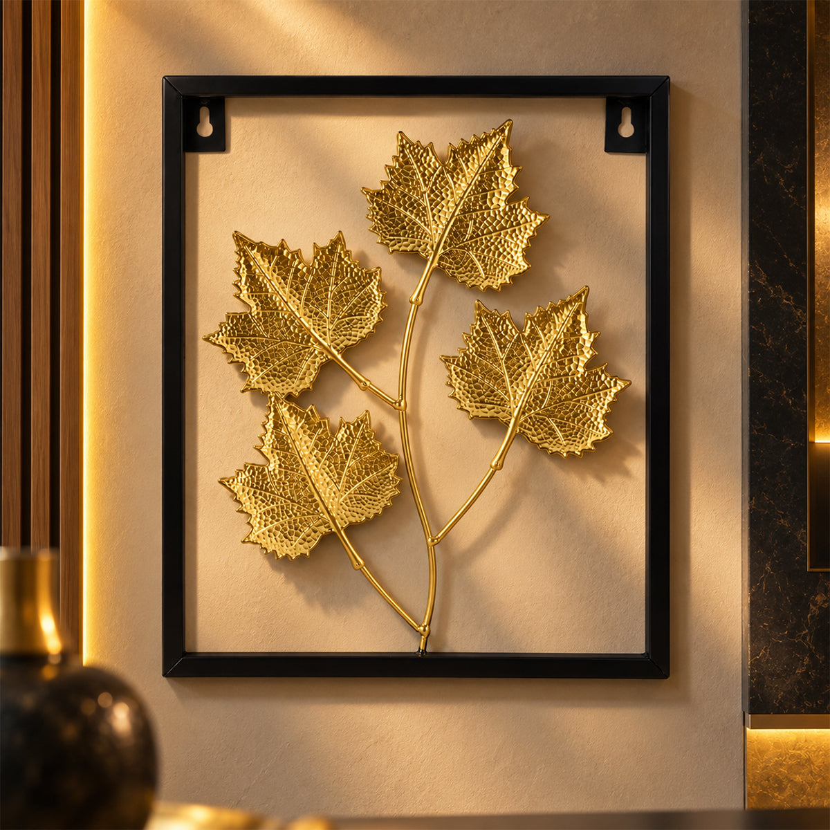 Gold Metal Maple Leaf Wall Art Frame – Elegant Framed Leaf Wall Decor
