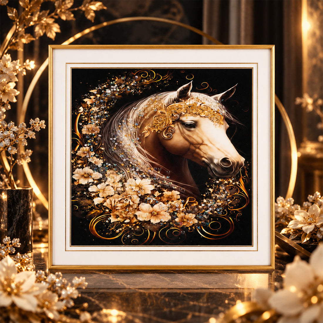 Horse Head Design Small Crystal Frame – Floral Crystal Artwork | The Writershub