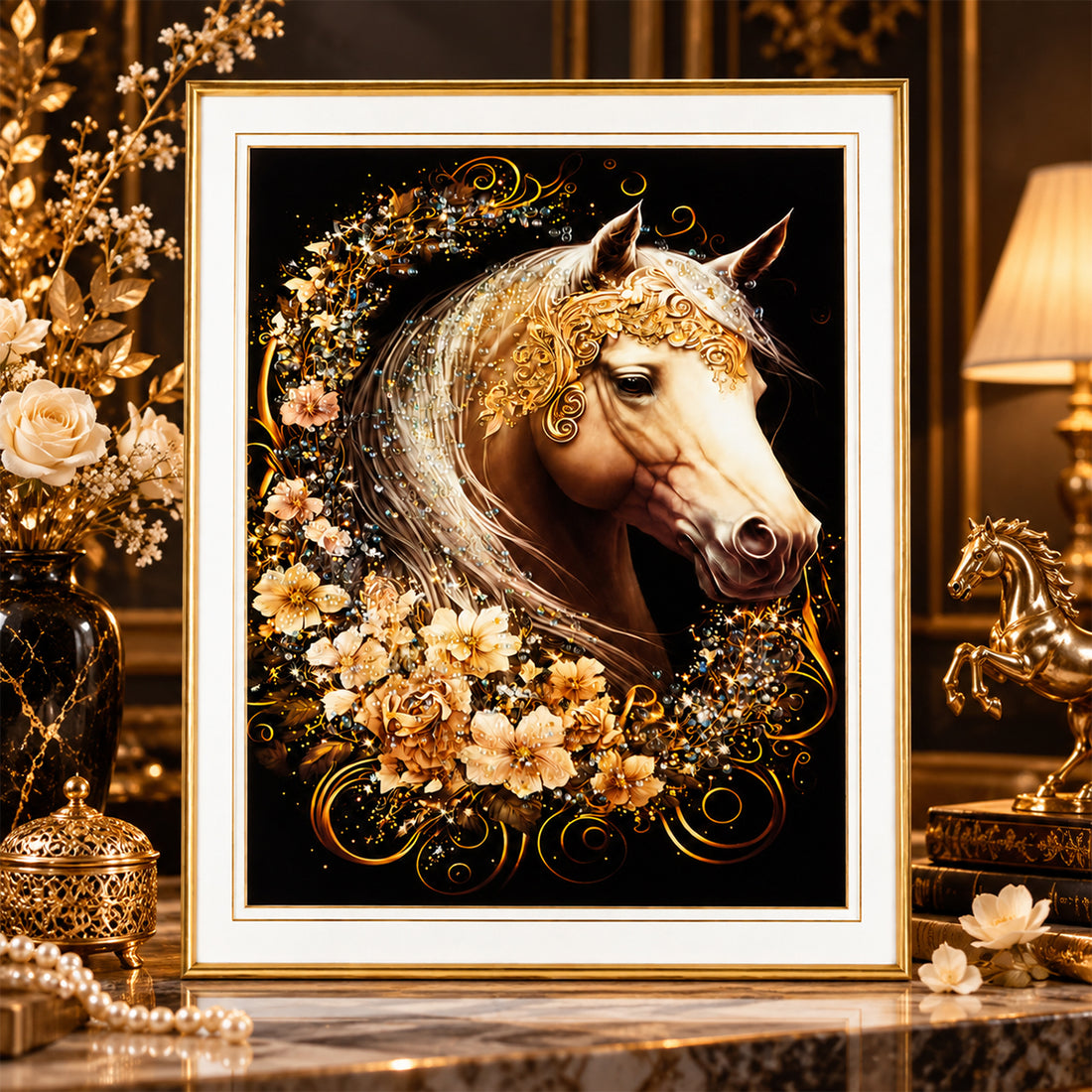 Horse Head Design Large Crystal Frame – Luxury Wall Art Décor