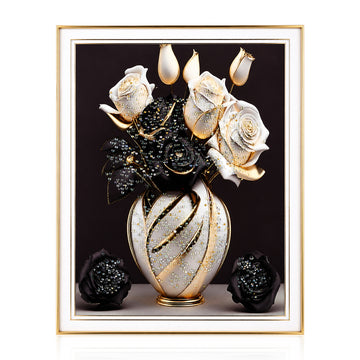Premium Floral Crystal Art Frame – Decorative Flower Vase Wall Art