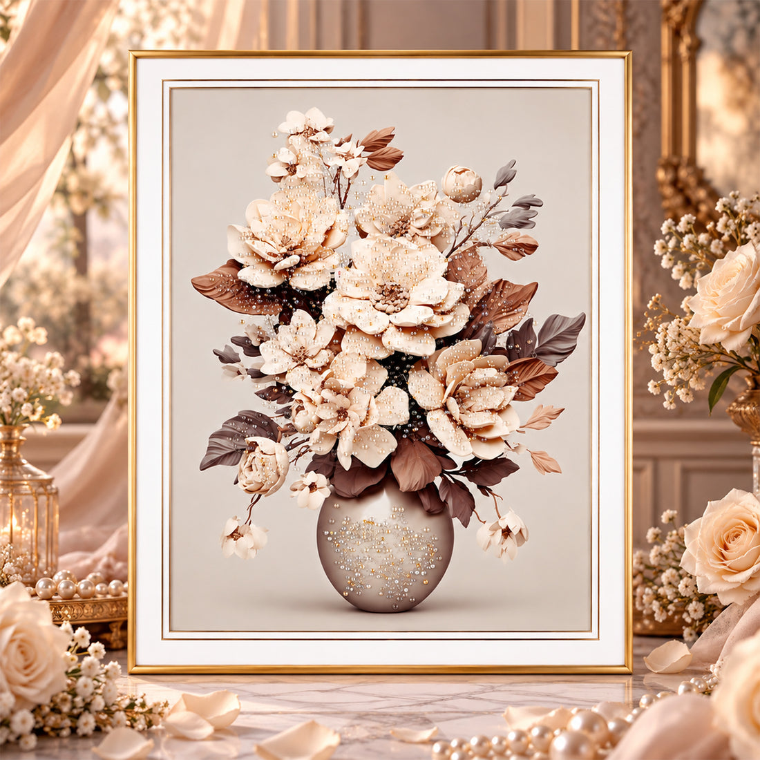 Premium Floral Crystal Art Frame – Decorative Flower Vase Wall Art