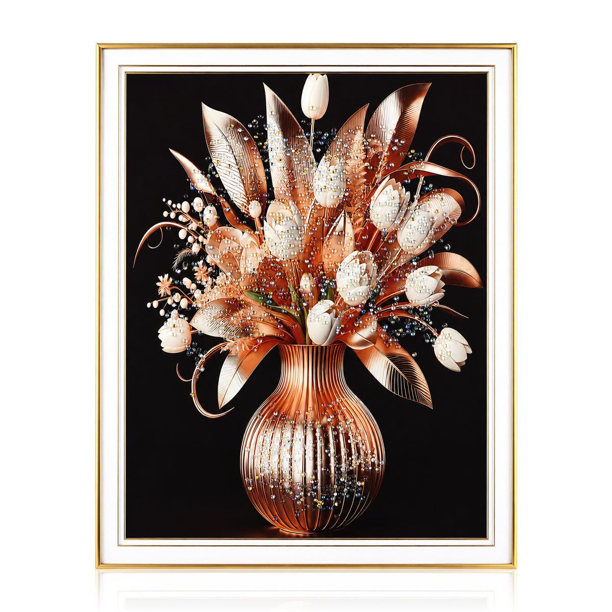 Premium Floral Crystal Art Frame – Decorative Flower Vase Wall Art