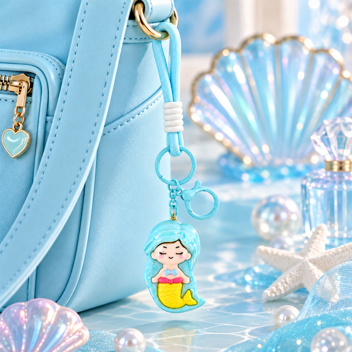 Kawaii-Style Cartoon Mermaid Keychain – Adorable 3D Pendant by The Writershub