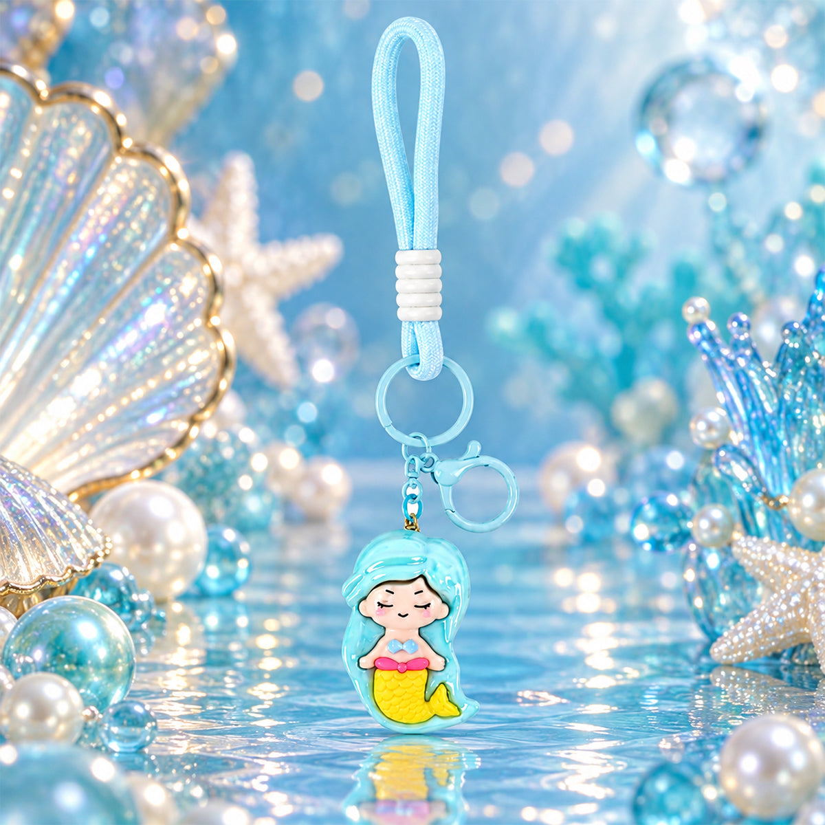 Kawaii-Style Cartoon Mermaid Keychain – Adorable 3D Pendant by The Writershub
