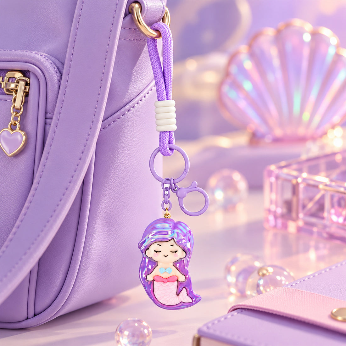Kawaii-Style Cartoon Mermaid Keychain – Adorable 3D Pendant by The Writershub