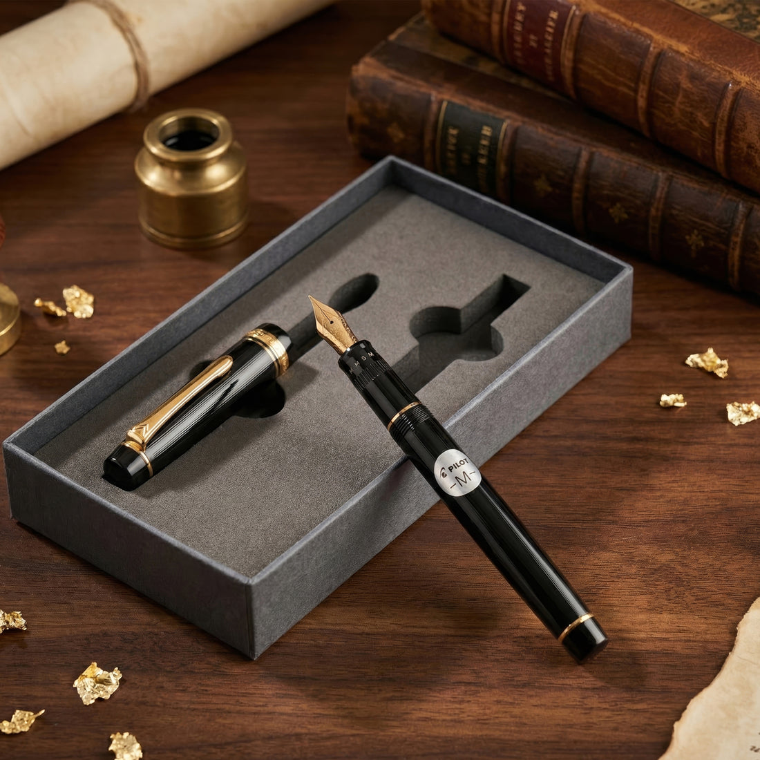 Pilot Justus 95 Black & Gold Fountain Pen with Adjustable 14K Gold Nib