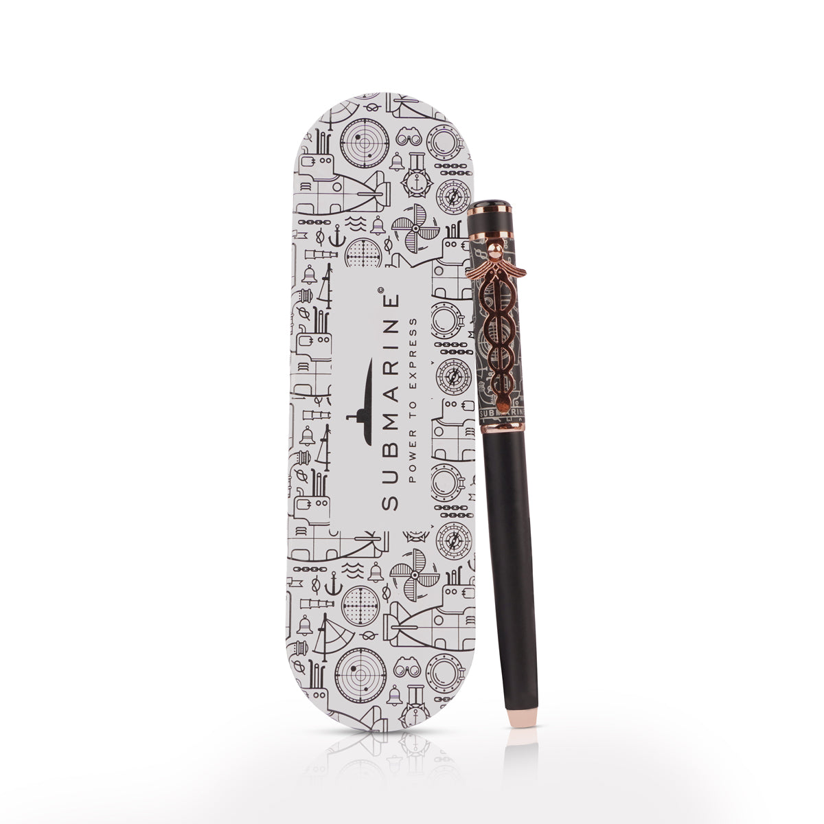Submarine 1021 Black Doctor Symbol Rollerball Pen Blue Ink - Metal