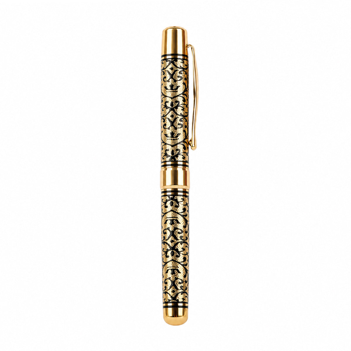 The Writershub Golden Finish Floral Pattern Ball Pen – Cap Type, Blue Ink