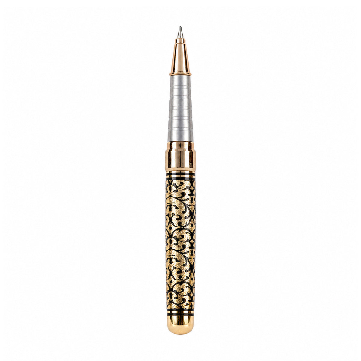 The Writershub Golden Finish Floral Pattern Ball Pen – Cap Type, Blue Ink