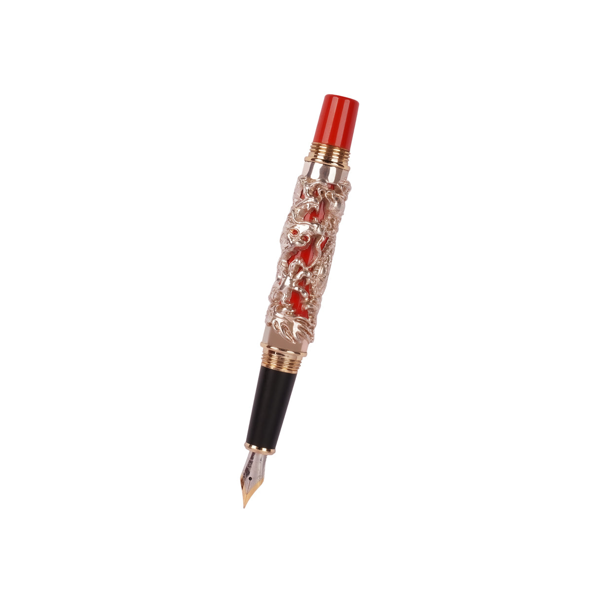 Jinhao 999 Red & Silver Dragon Embossed Fountain Pen – Fine Nib, Metal Body