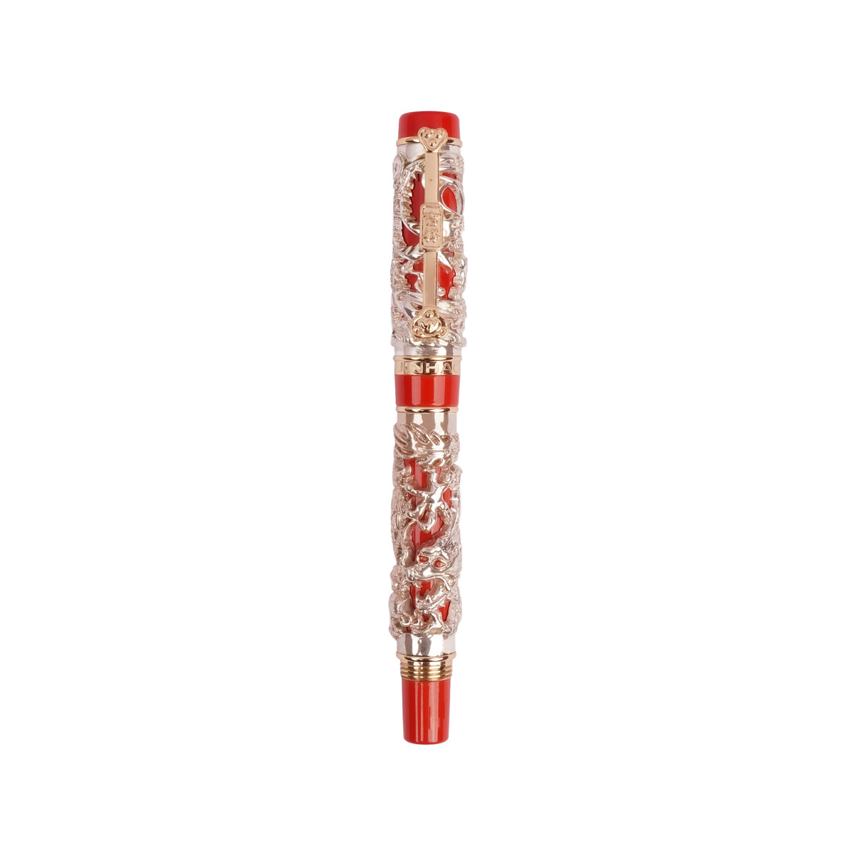 Jinhao 999 Red & Silver Dragon Embossed Fountain Pen – Fine Nib, Metal Body
