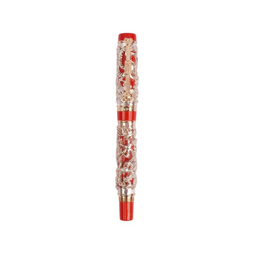 Jinhao 999 Red & Silver Dragon Embossed Fountain Pen – Fine Nib, Metal Body