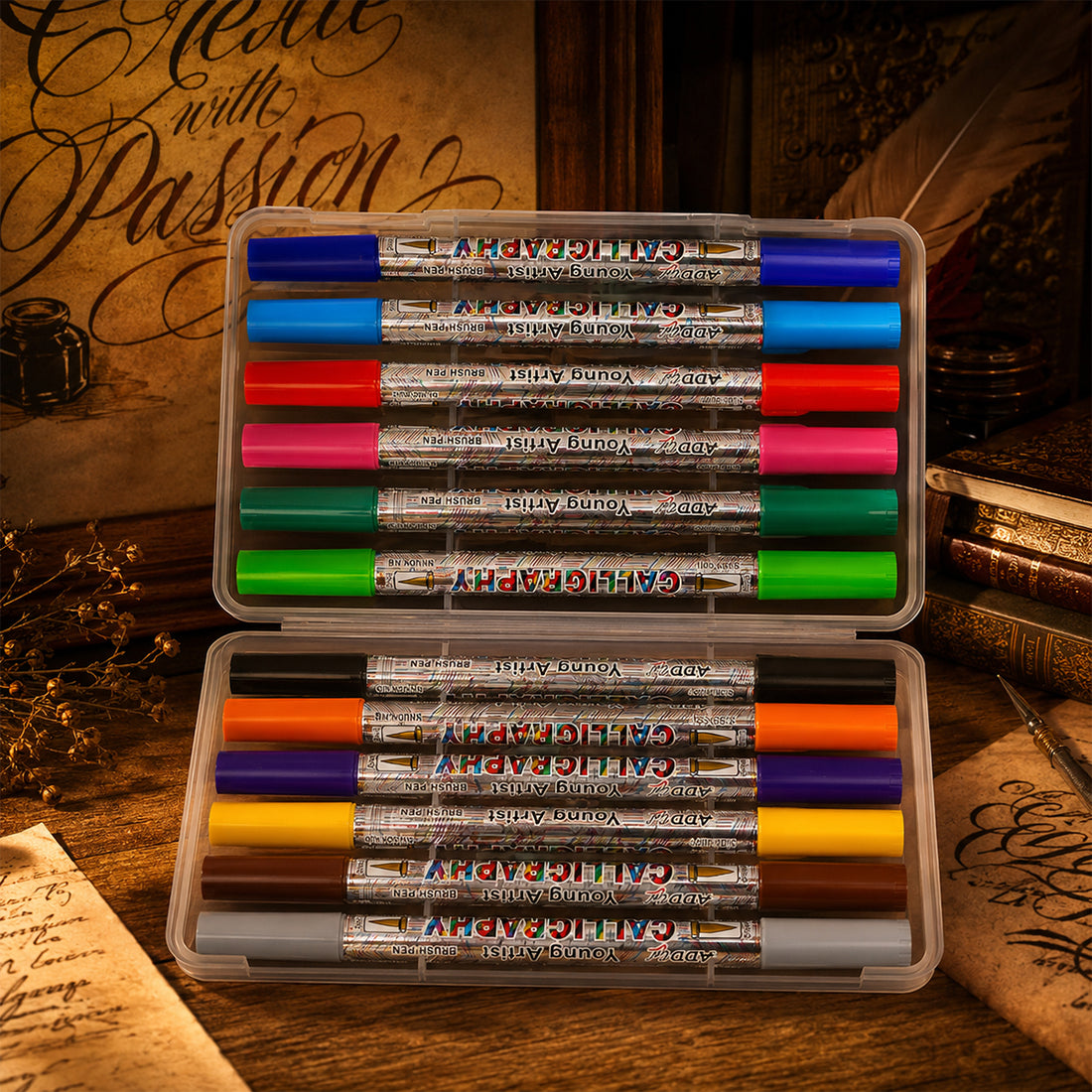 ADD Gel Calligraphy Dual Tip Brush Pen Set – 12 Vibrant Colours