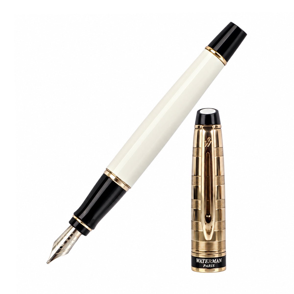 Waterman Paris White Body Fountain Pen Silver Cap Medium Nib