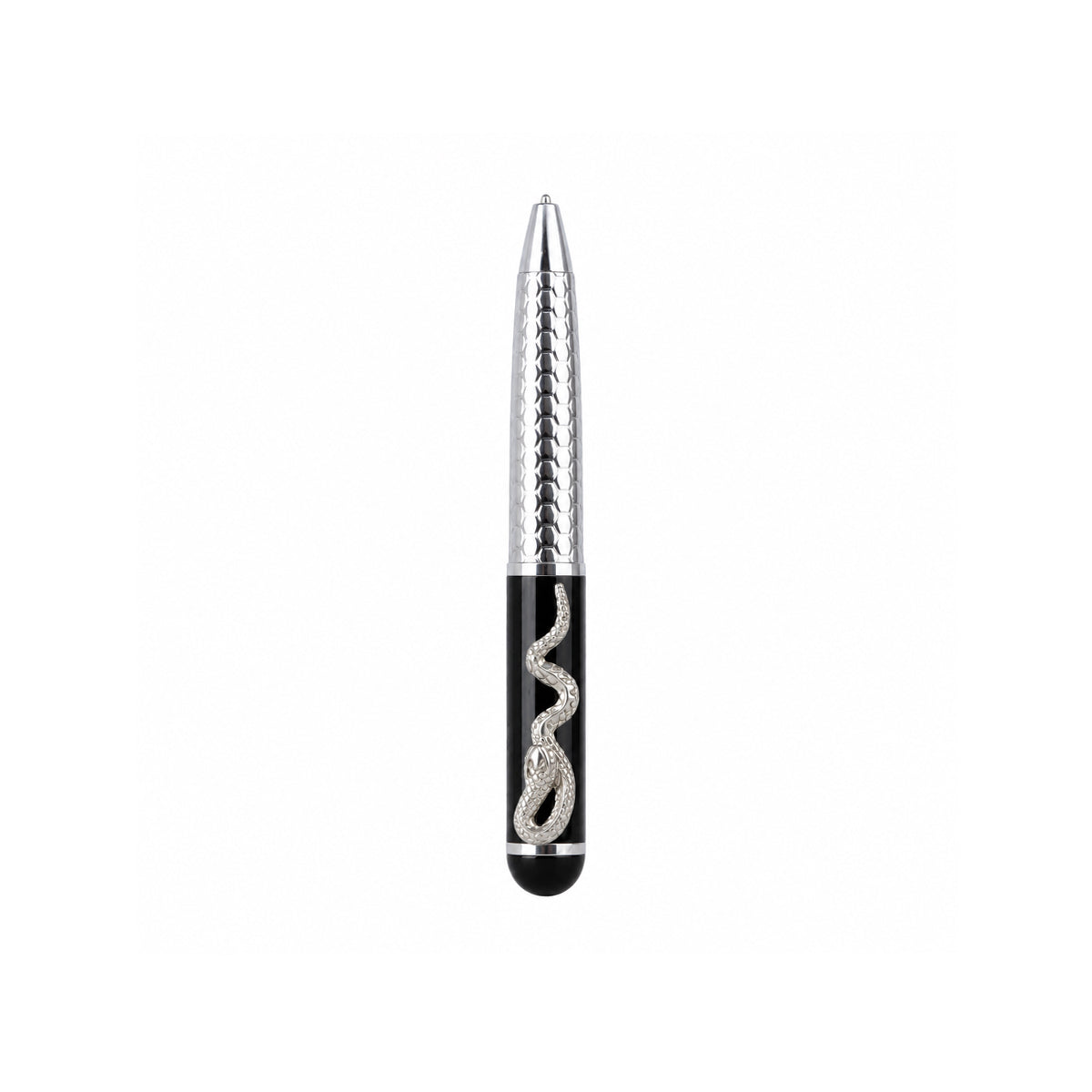 Mini Silver Ball Pen – Black Cap with Snake Clip, Twist Type | The Writershub | Blue Ink