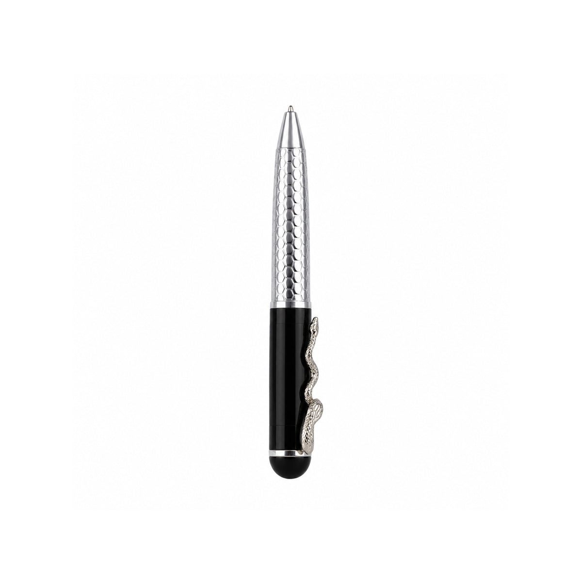 Mini Silver Ball Pen – Black Cap with Snake Clip, Twist Type | The Writershub | Blue Ink