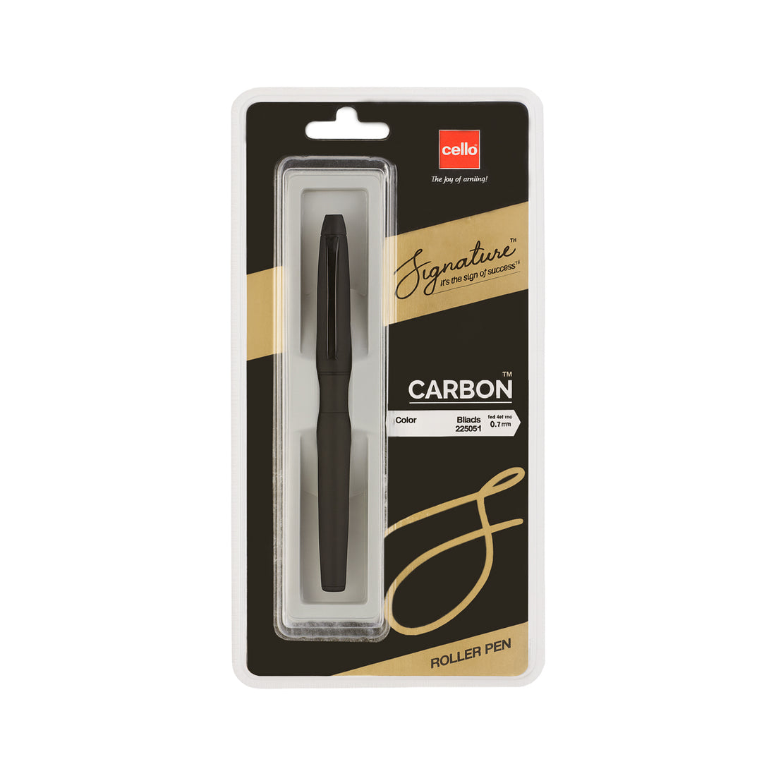 Cello Signature Carbon Black Roller Ball Pen – Metal Body, Blue Ink