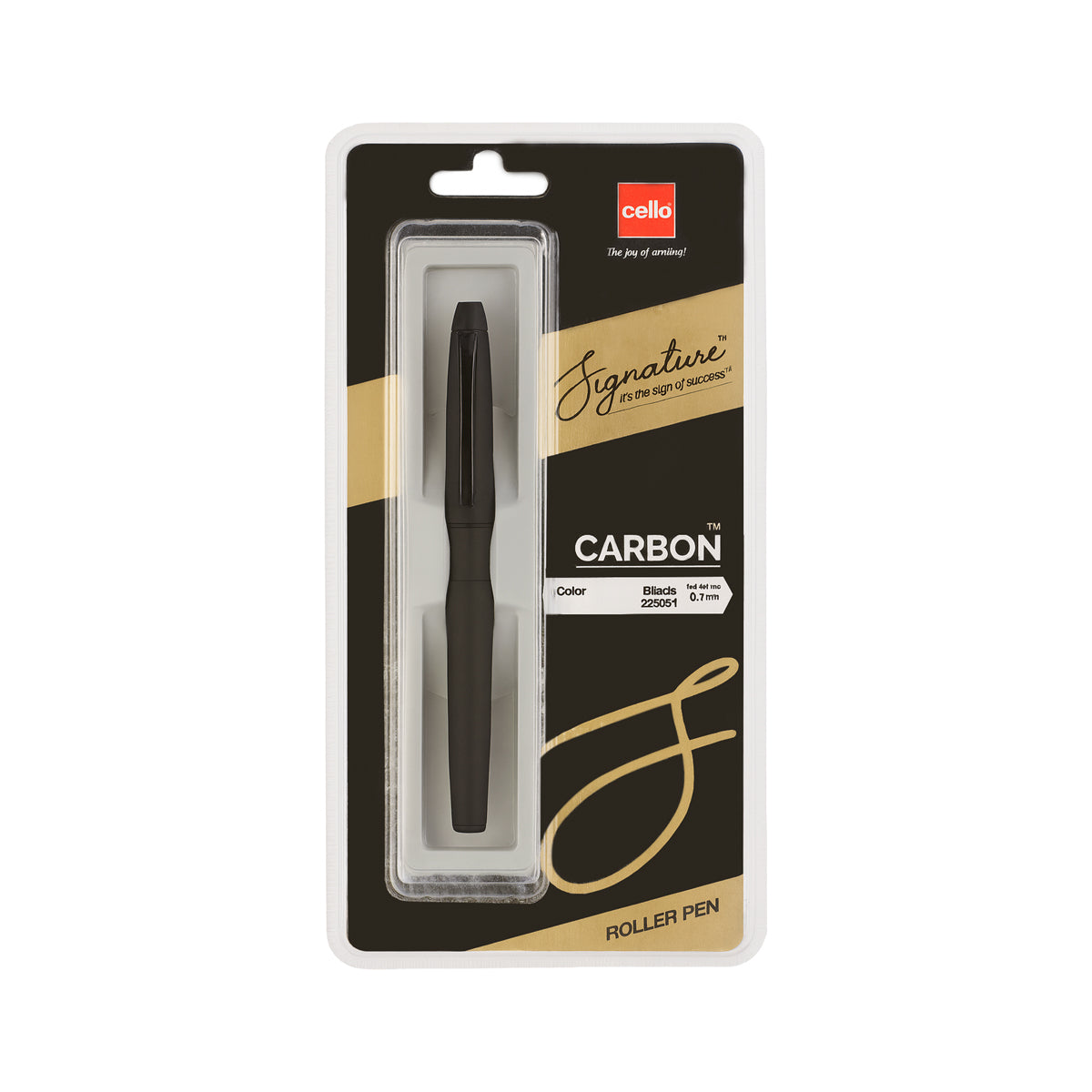 Cello Signature Carbon Black Roller Ball Pen – Metal Body, Blue Ink
