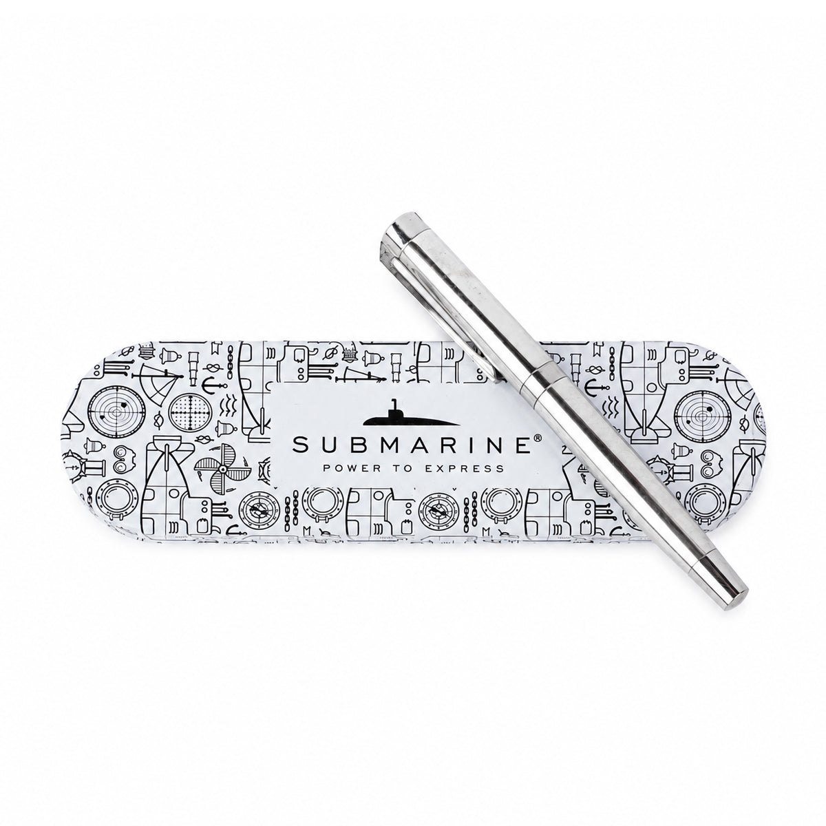 Submarine 986 Metallic Silver Rollerball Pen – Cap Type | Blue Gel Ink, Gift Boxed
