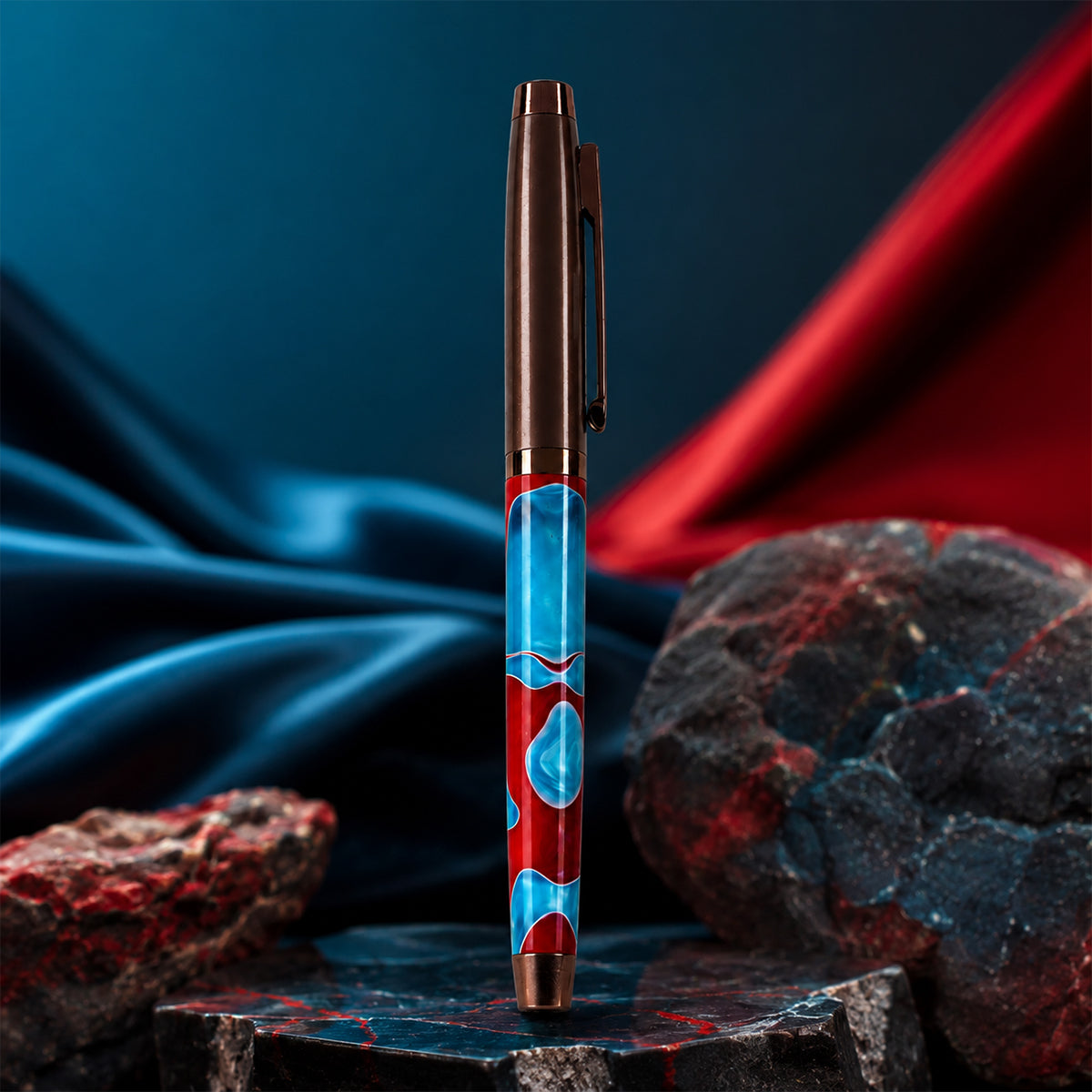 Picasso Parri Red-Blue Acrylic Roller Ball Pen – Coffee Cap | Cap Type, Blue Ink