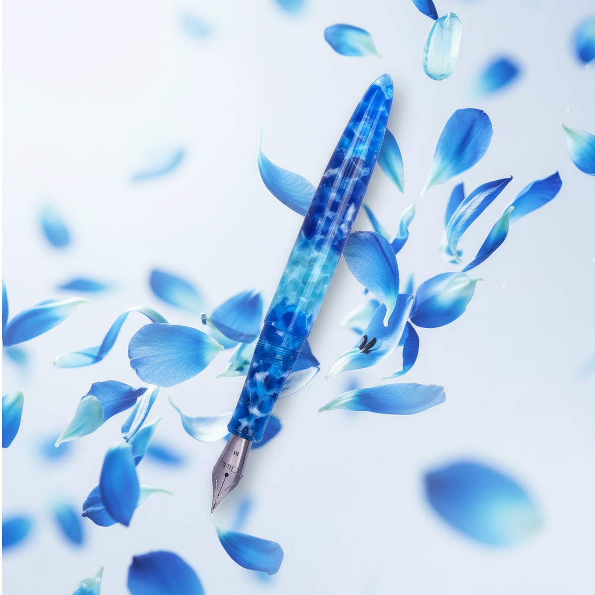 Click Blue & White Marble Fountain Pen – Medium Nib, 3-in-1 Filling System