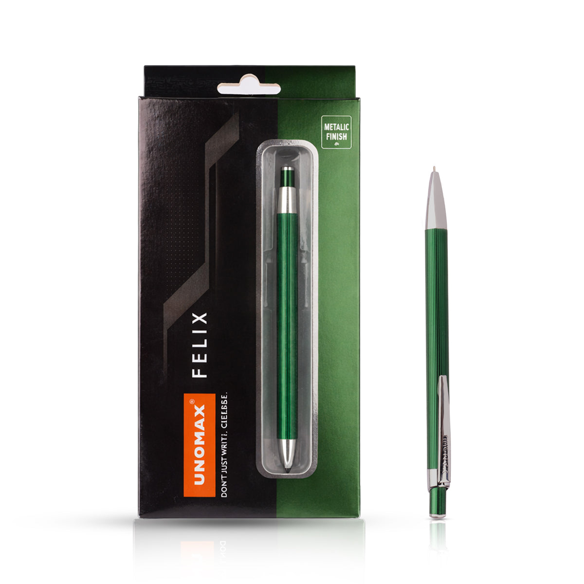 Unomax Felix Metal Body Ball Pen – Green, Blue Ink, Retractable
