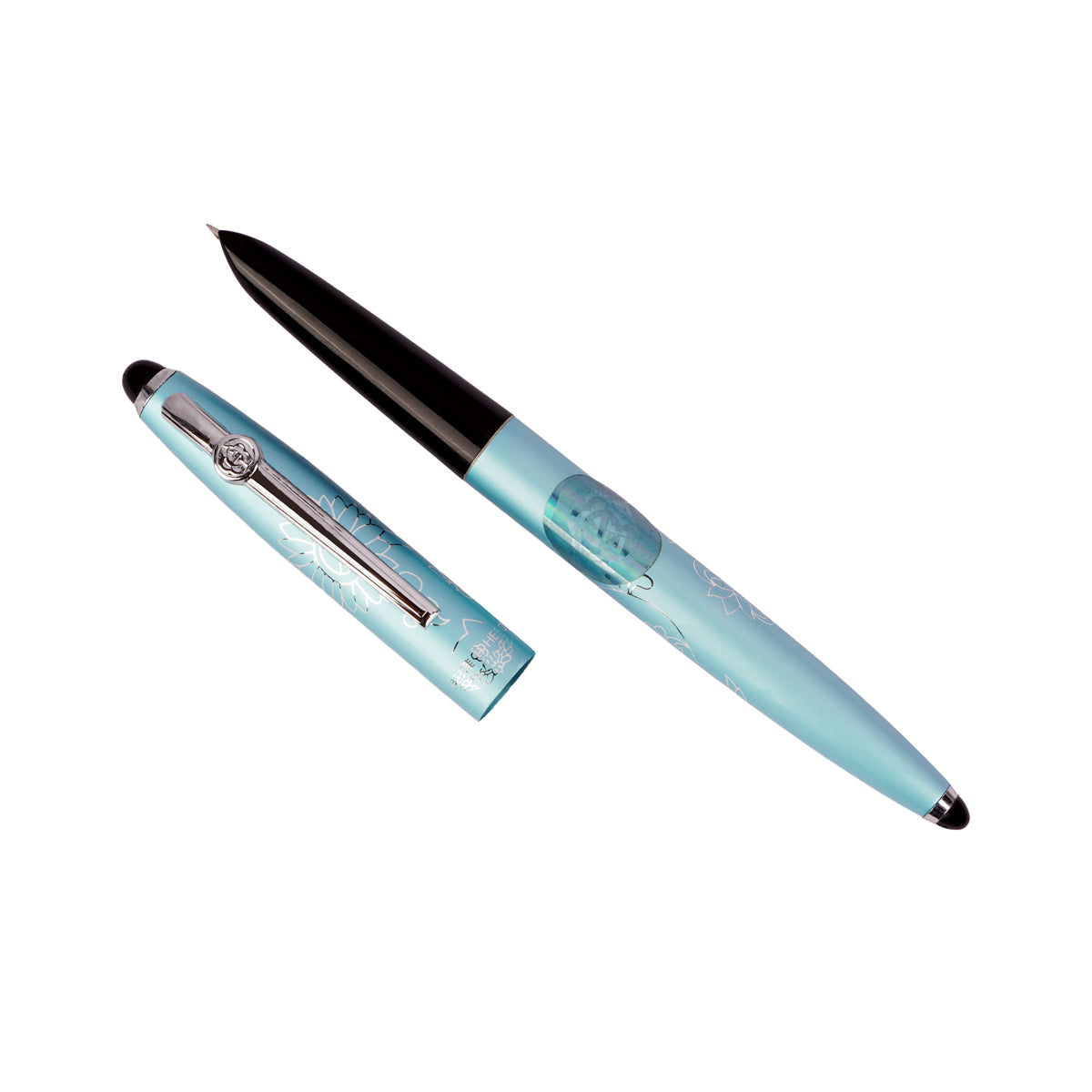 Hero 329 Sky Blue Metal Aerometric Fine Nib Fountain Pen Engraved