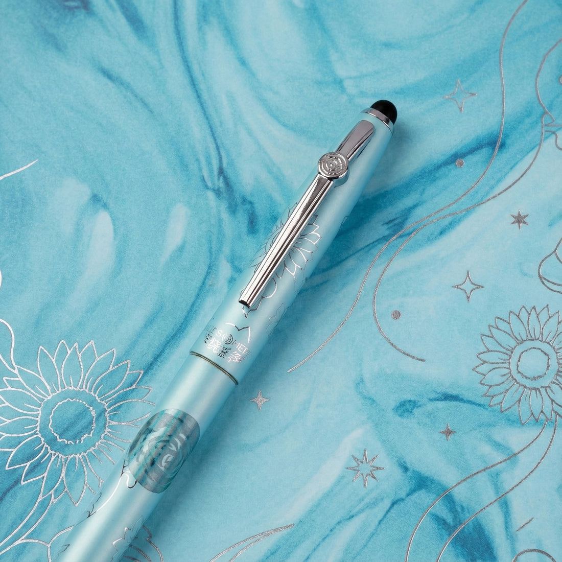 Hero 329 Sky Blue Metal Aerometric Fine Nib Fountain Pen Engraved