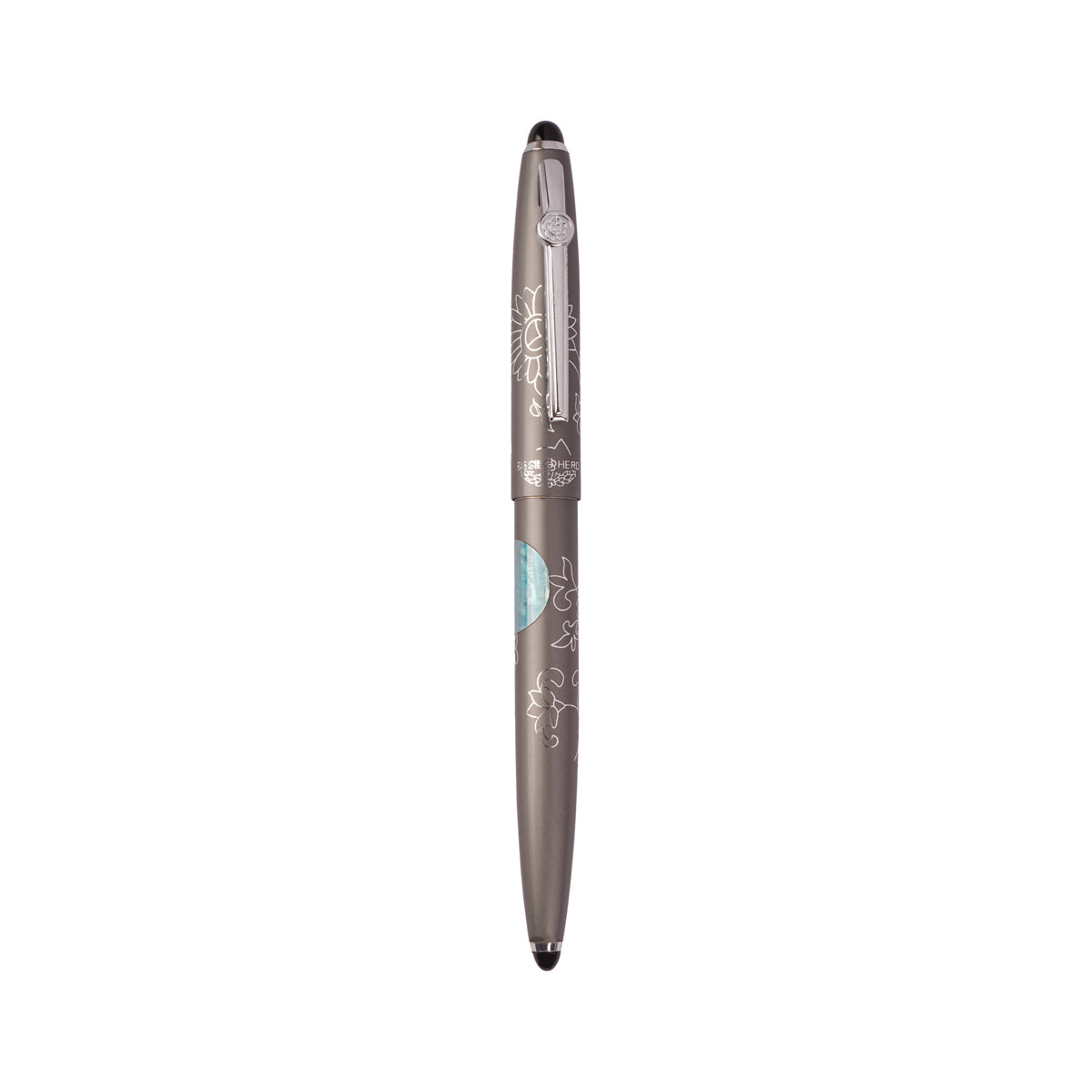 Hero 329 Grey Metal Aerometric Fine Nib Fountain Pen with Engravings