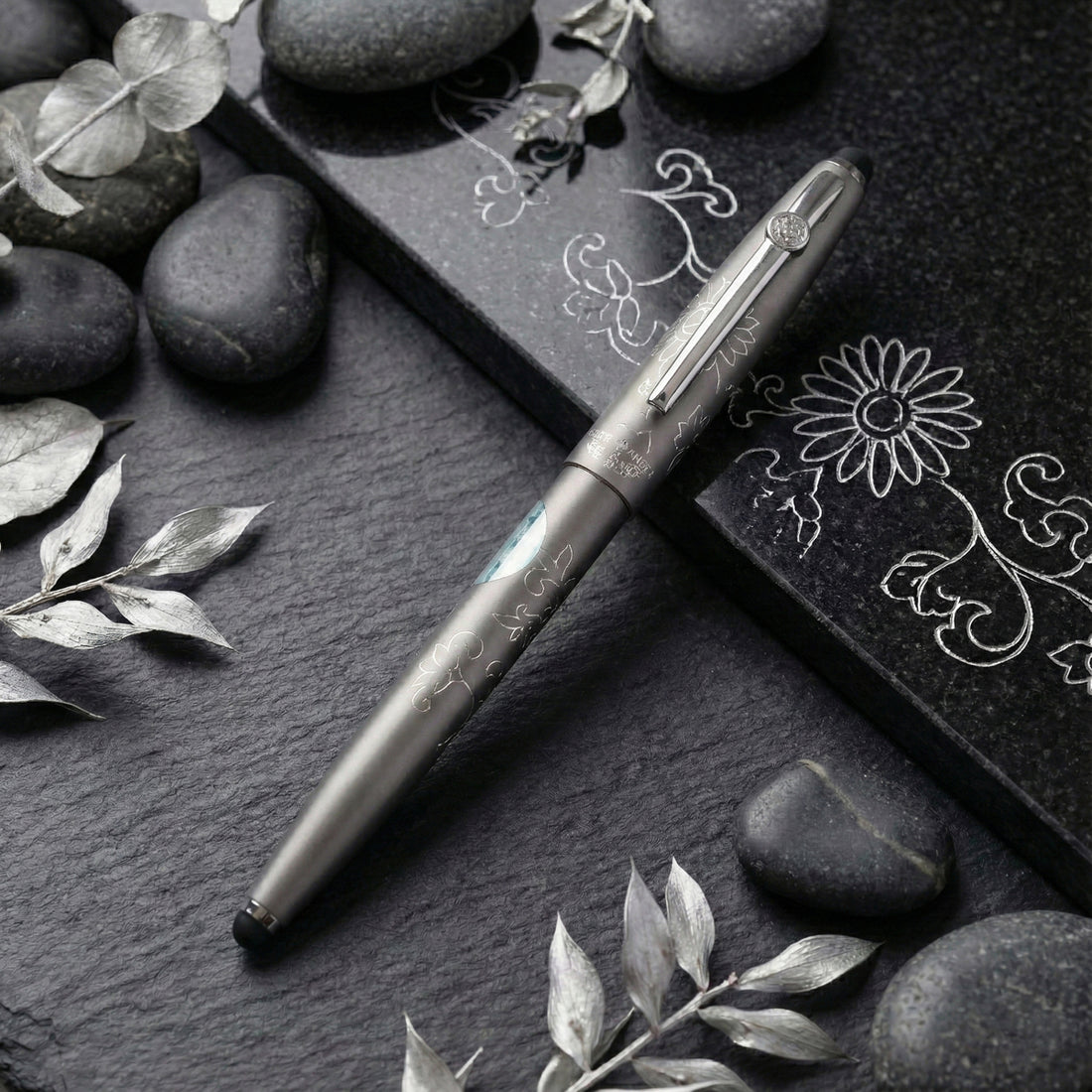 Hero 329 Grey Metal Aerometric Fine Nib Fountain Pen with Engravings