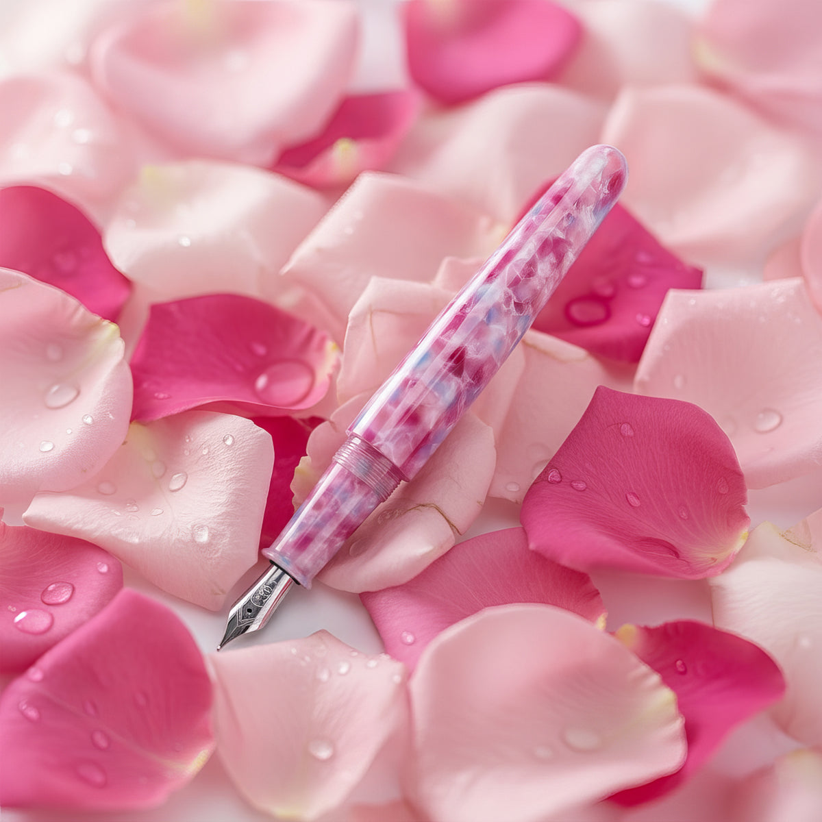Ranga Model 5 Pink Marble Fountain Pen – Handcrafted Acrylic, Custom Nib