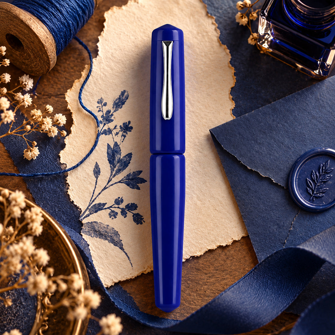 Ranga Phoenix P1 Handmade Solid Blue Ebonite Fountain Pen Fine Nib