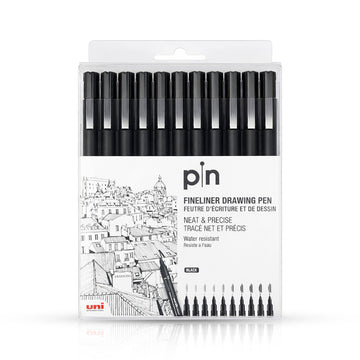 Uni-ball PIN-200 Fineliner Drawing Pen Set – Black Ink, 9 Tip Sizes