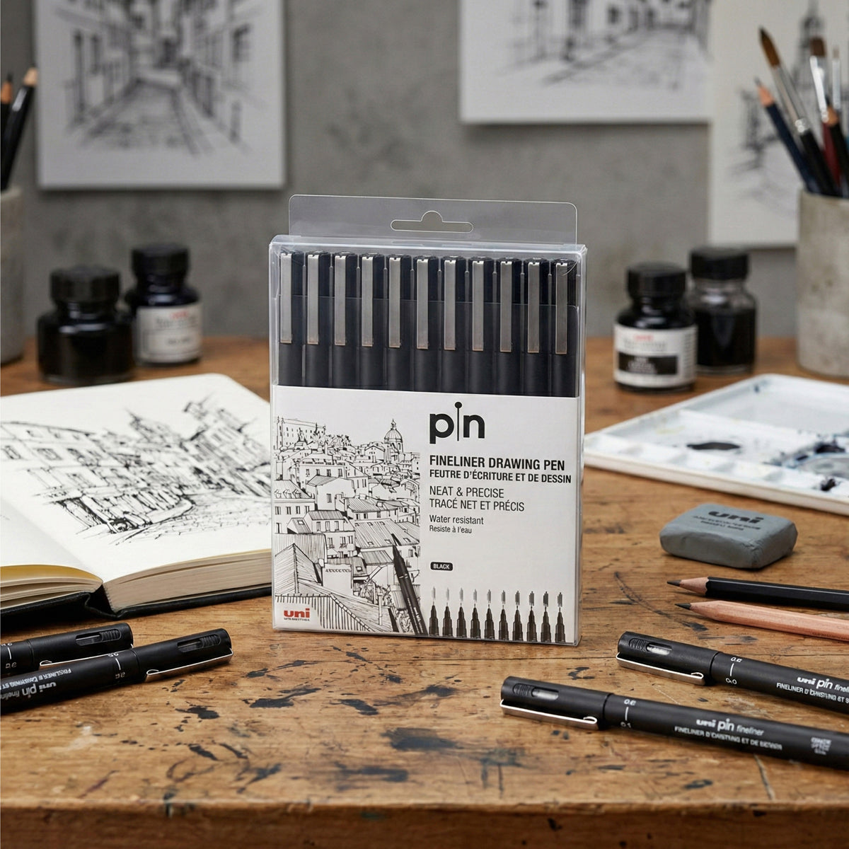 Uni-ball PIN-200 Fineliner Drawing Pen Set – Black Ink, 9 Tip Sizes